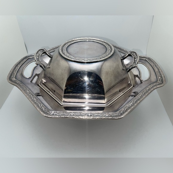 1920s KROME KRAFT FARBER BROS NYC Octagon Serving Por Dish with Lid SILVERCRAFT - Picture 2 of 14